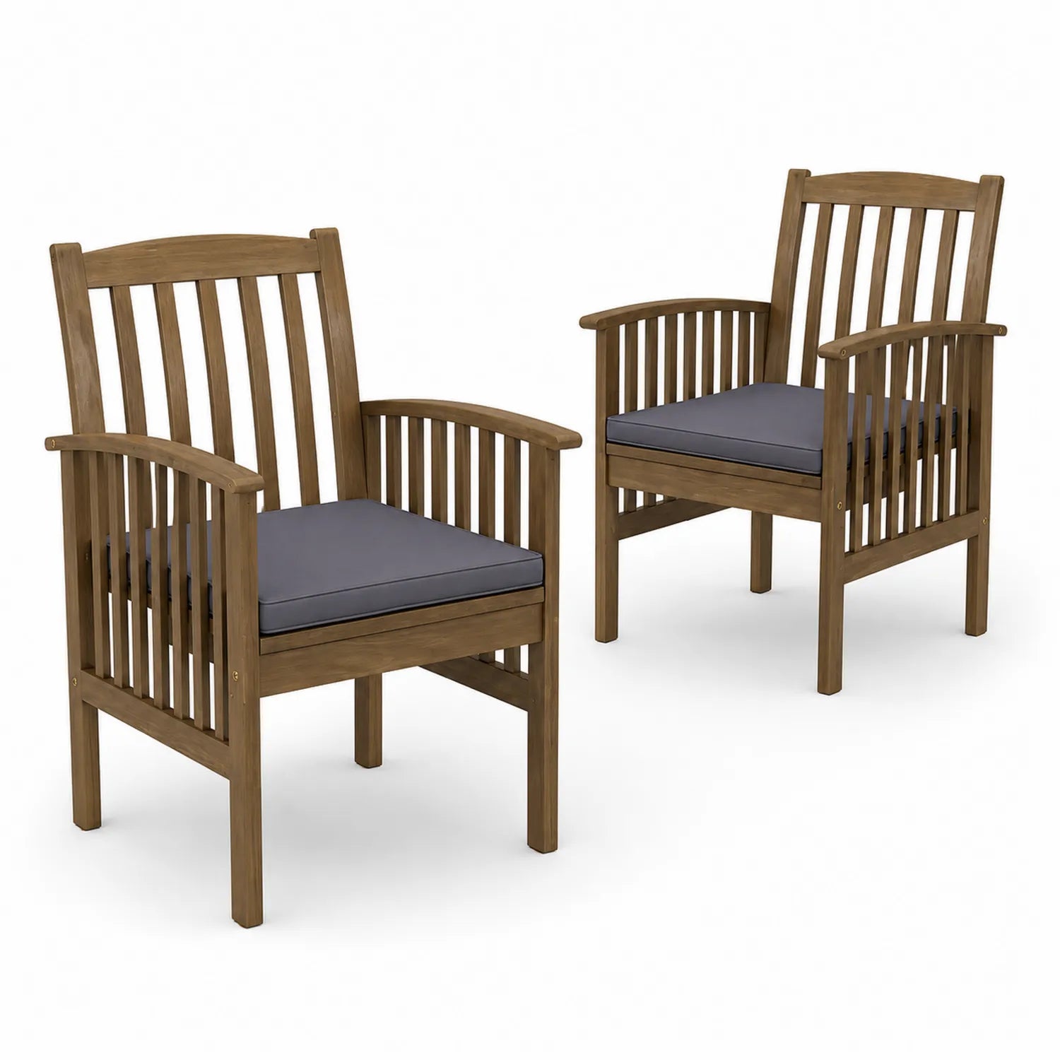 2er Set Gartenstühle Akazienholz mit Kissen Dunkelgrau