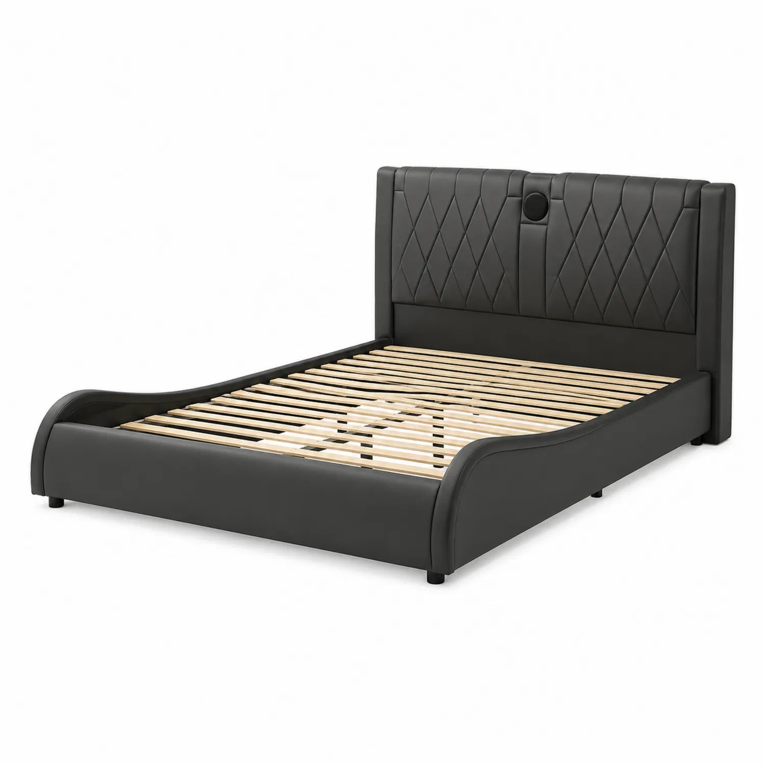 Doppelbett Holz und Kunstleder Schwarz 200x160 cm
