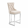 Barhocker aus Samt in Beige mit Edelstahlrahmen