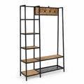 Garderobe mit Holzregalen und Stahlrahmen, 180 cm