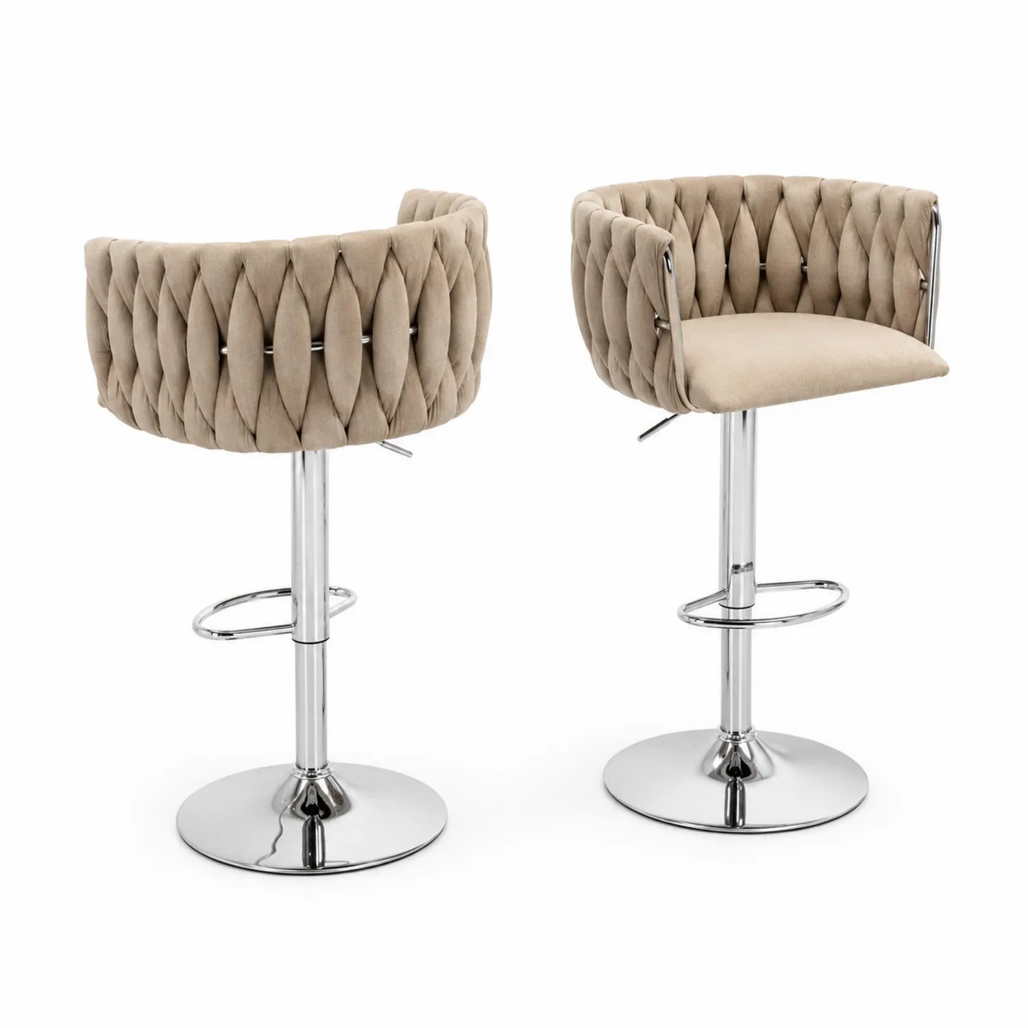 Hocker-Set Beige Samt mit Chromrahmen
