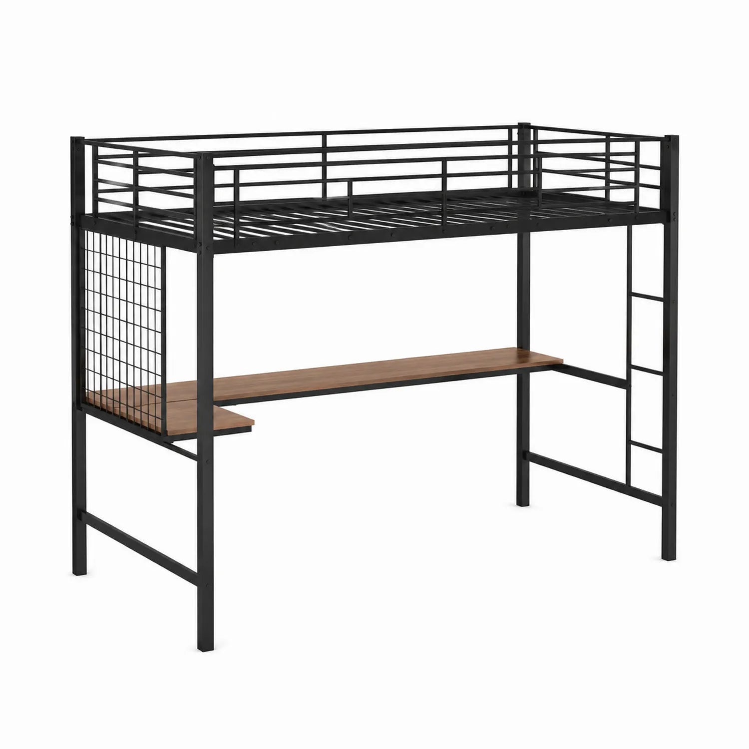 Metall Hochbett Schwarz mit MDF-Schreibtisch 200x90 cm
