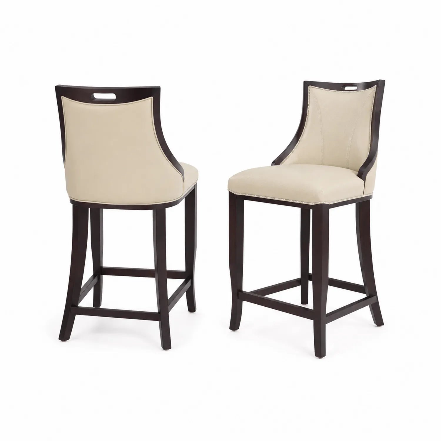 2er-Set Barhocker Holzrahmen Beige Kunstleder
