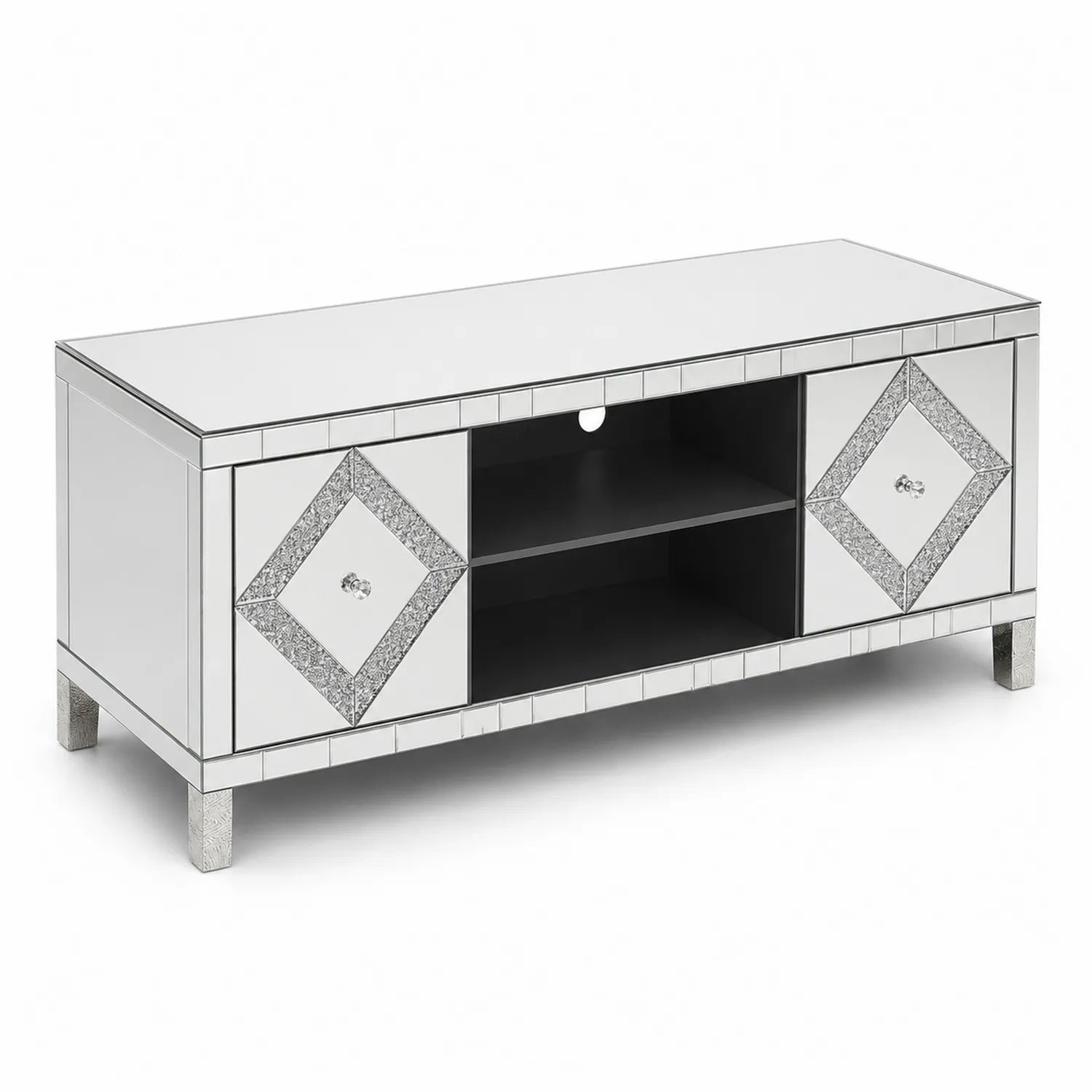 TV-Schrank aus Spiegelglas mit Glitzerelementen, 120x40x50 cm