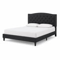 Polsterbett mit Kopfteil Knopf Design Schwarz 160x200cm Holz