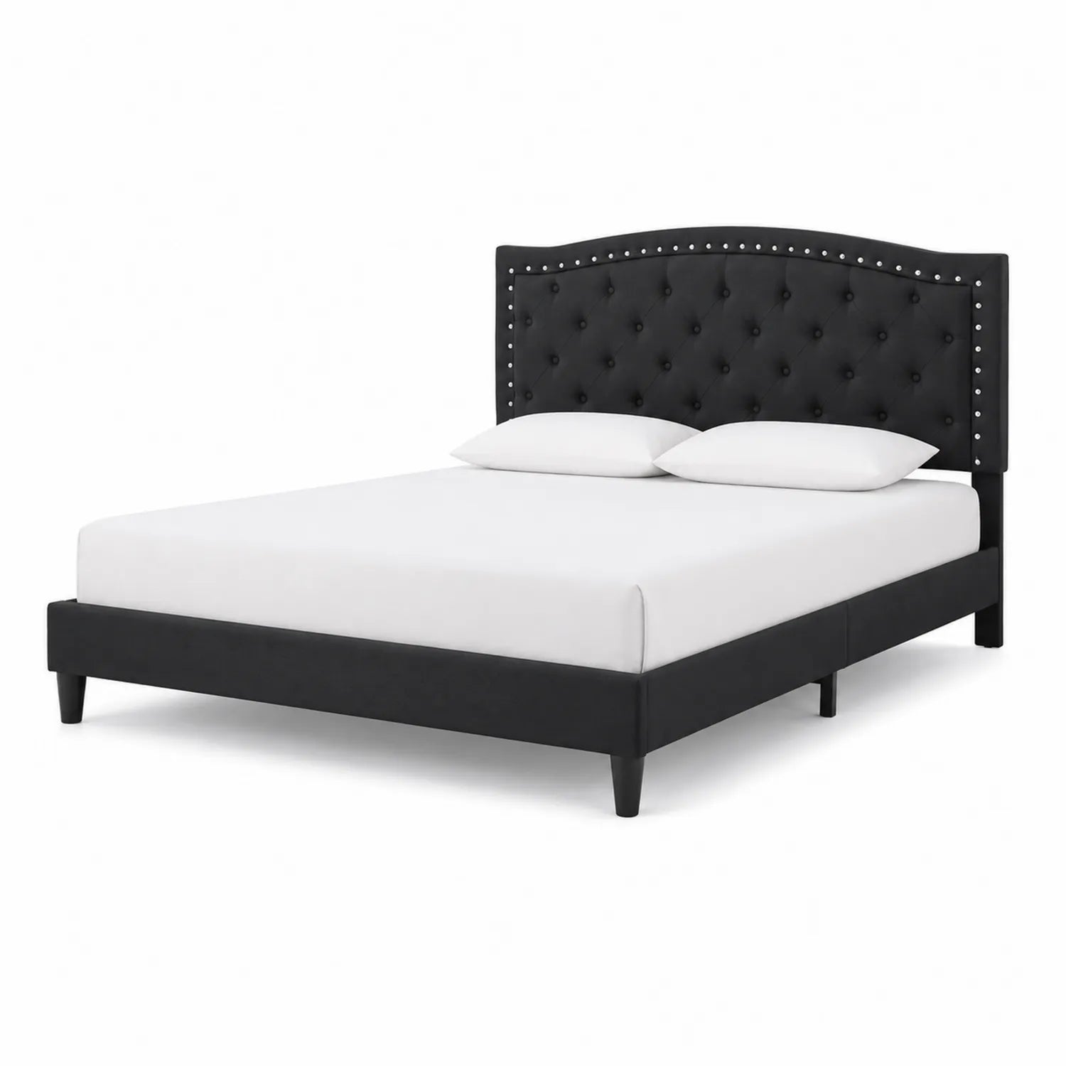 Polsterbett mit Kopfteil Knopf Design Schwarz 160x200cm Holz