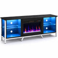 TV-Ständer mit LED und Elektrischem Kamin 152cm Schwarz Glas Metall