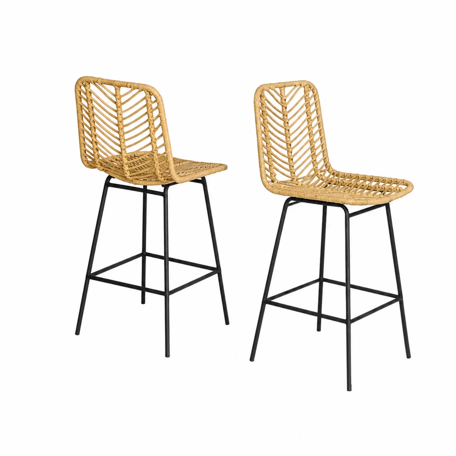 Set aus 2 Barhockern aus Rattan und Metall, Natur, 100 cm hoch