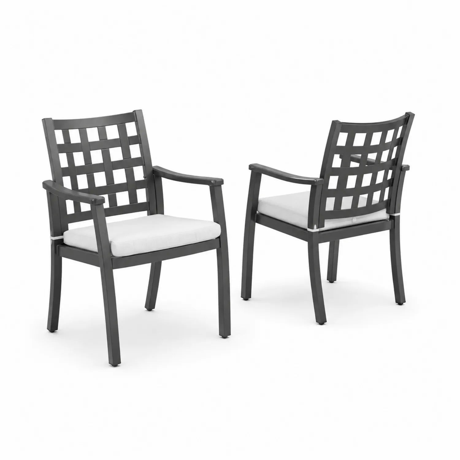 Set aus Aluminium Outdoor-Stühle mit weißen Polstern